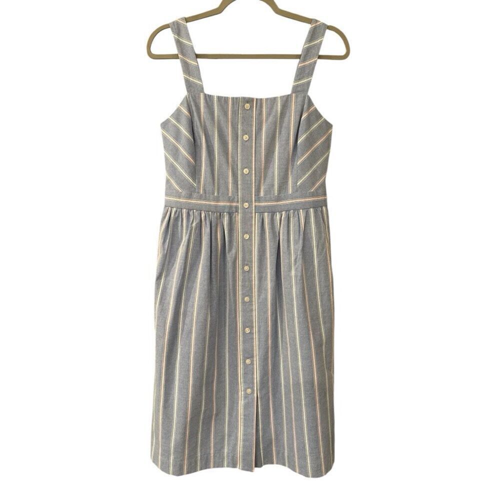 Draper James Women's Striped Faux Button Front Sleeveless Summer Dress Blue Sz 6